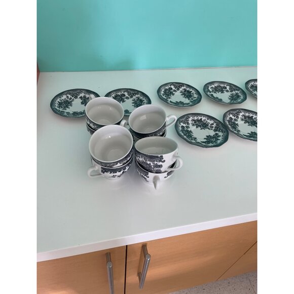 Johnson Brothers Tea Cups And Saucers Black Asiatic Pheasant Set of 8 - Picture 9 of 12